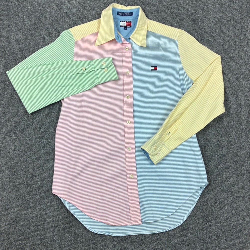 Vintage 90s Tommy Hilfiger Womens Size 6 Colorblock Pinstripe Button Down Shirt